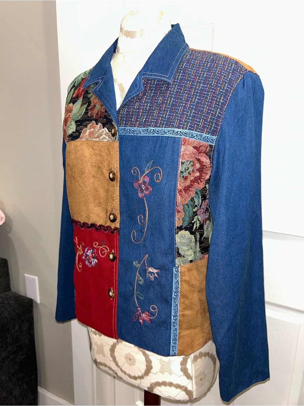 Vintage Koret Petite M 100% Cotton Grandma Core Patchwork Denim Jacket